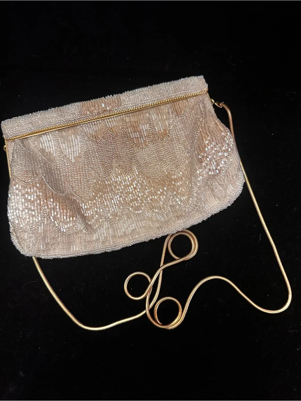 Vintage Carla Marchi Beaded clutch with Gold tone Snake Chain/AS IS